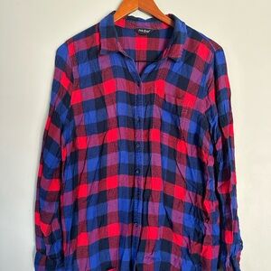 Lucky Brand Women’s Bungalow Plaid Flannel Button Down Size XL